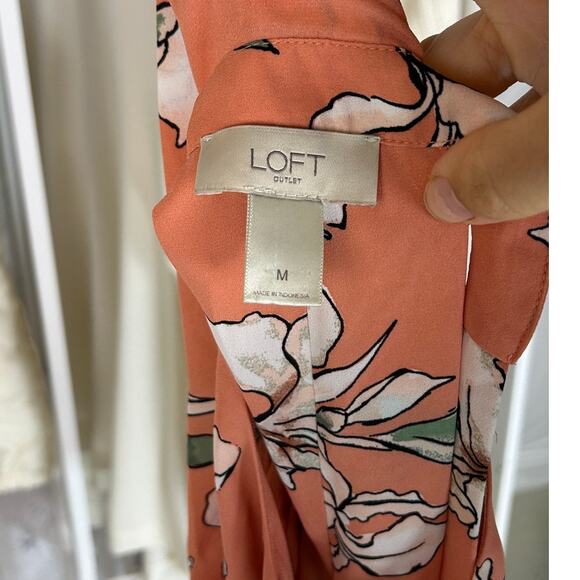 Loft Women's Size M Coral Floral High Neck Rackerback Flowy Tank #0531 - Picture 7 of 9